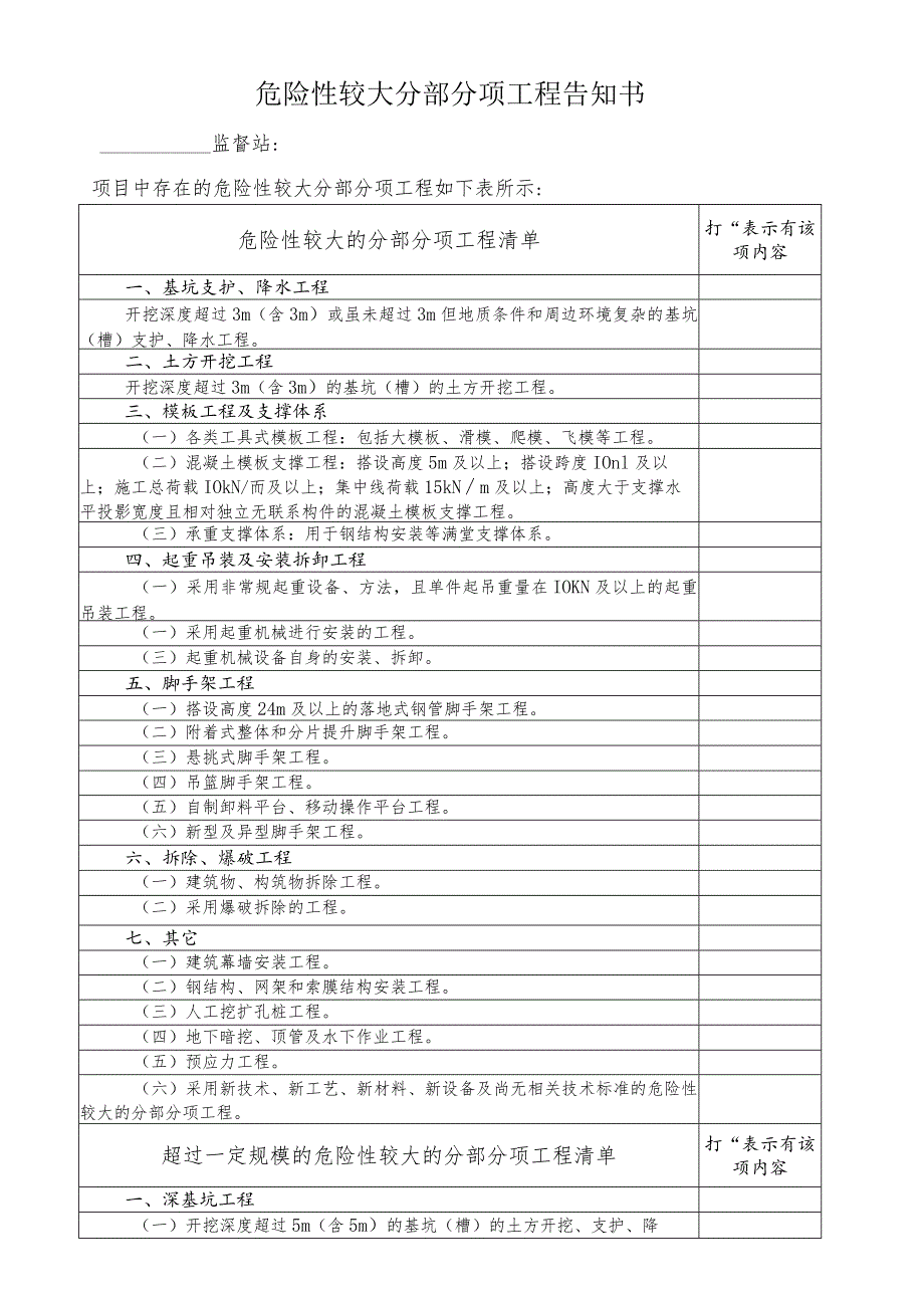 危险性较大分部分项工程告知书.docx_第1页