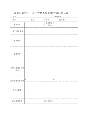 家庭矛盾突出、亲子关系不良的学生情况登记表.docx