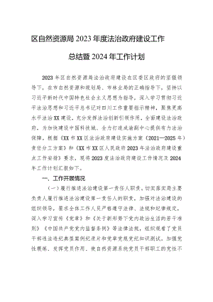 区自然资源局2023年度法治政府建设工作总结暨2024年工作计划(20231227).docx