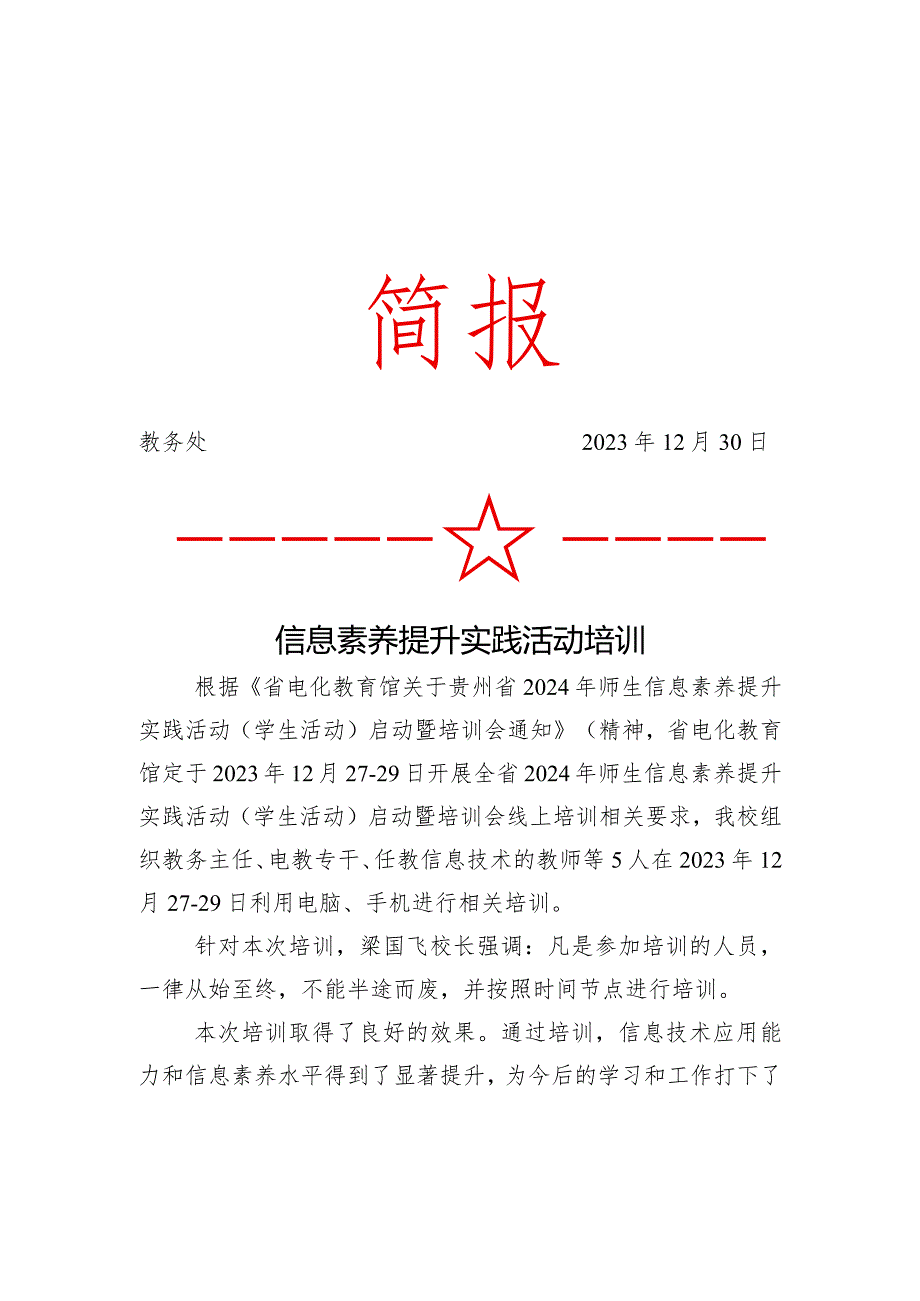 开展信息素养提升实践活动培训简报.docx_第1页