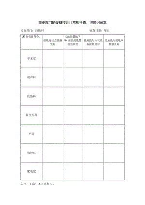 医院重要部门的设备接地月常规检查、维修记录本.docx