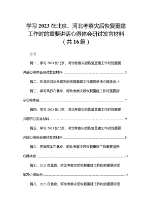 学习在北京、河北考察灾后恢复重建工作时的重要讲话心得体会研讨发言材料16篇（精编版）.docx