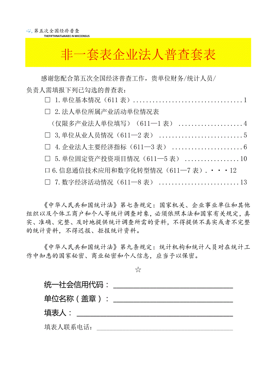 非一套表单位普查登记表（企业法人) - 空表模板.docx_第1页