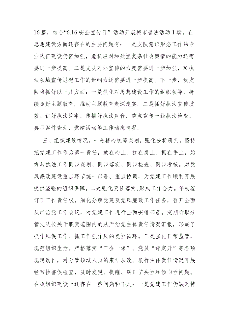 执法支队2023年度落实全面从严治党主体责任述职报告.docx_第3页