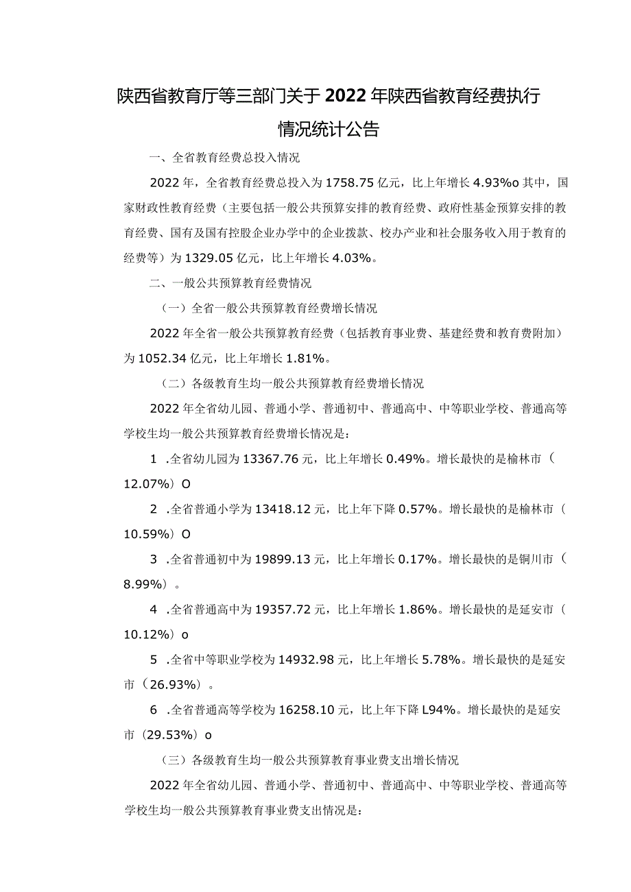 2022年陕西省教育经费执行情况统计.docx_第1页