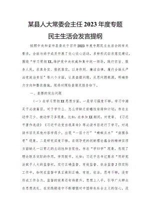 某县人大常委会主任2023年度专题民主生活会发言提纲.docx