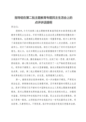 指导组在第二批主题教育专题民主生活会上的点评讲话提纲.docx