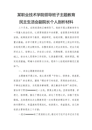 某职业技术学院领导班子主题教育民主生活会副院长个人剖析材料.docx