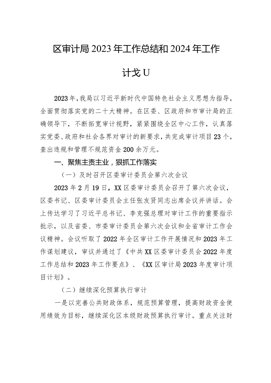 区审计局2023年工作总结和2024年工作计划(20231226).docx_第1页