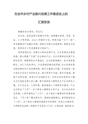 在全市乡村产业振兴发展工作推进会上的汇报发言.docx