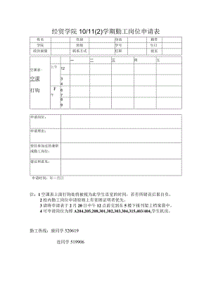 经贸学院10／112学期勤工岗位申请表.docx