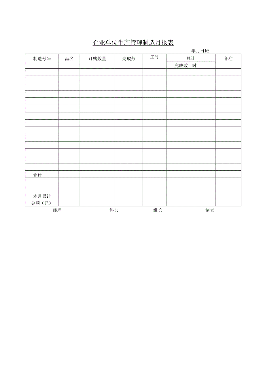 企业单位生产管理制造月报表.docx_第1页