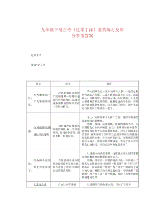 九年级下册古诗《过零丁洋》鉴赏练习及部分参考答案.docx