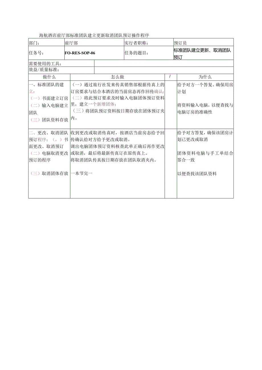 海航酒店前厅部标准团队建立更新取消团队预订操作程序.docx_第1页