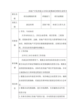 房地产开发有限公司项目前期部经理职位说明书.docx