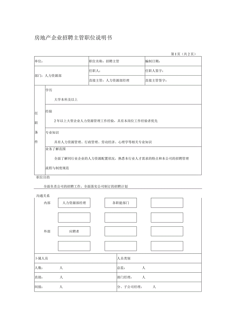 房地产企业招聘主管职位说明书.docx_第1页