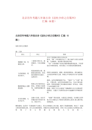 北京历年考题八年级古诗《送杜少府之任蜀州》汇编（6篇）.docx