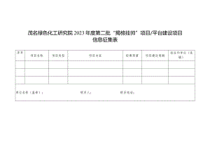 茂名绿色化工研究院2023年度第二批“揭榜挂帅”项目平台建设项目信息征集表.docx
