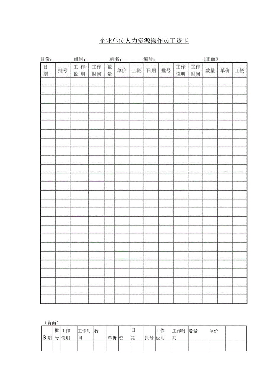 企业单位人力资源操作员工资卡.docx_第1页