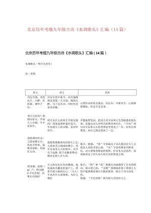 北京历年考题九年级古诗《水调歌头》汇编（14篇）.docx