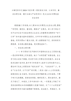 乡镇党委书记2024年度专题(狠抓落实方面、以身作则、廉洁自律方面、履行全面从严治党责任)民主生活会对照检查发言材料.docx