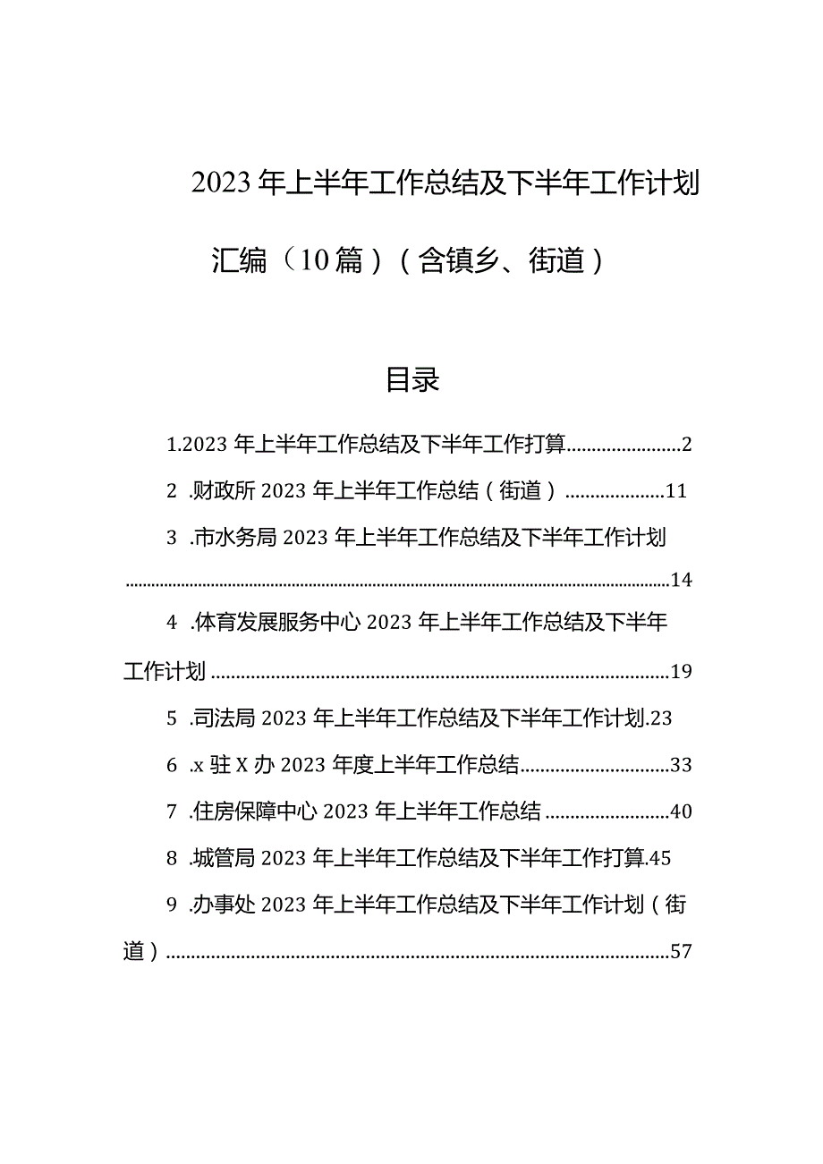 2023年上半年工作总结及下半年工作计划汇编（10篇）（含镇乡、街道）.docx_第1页