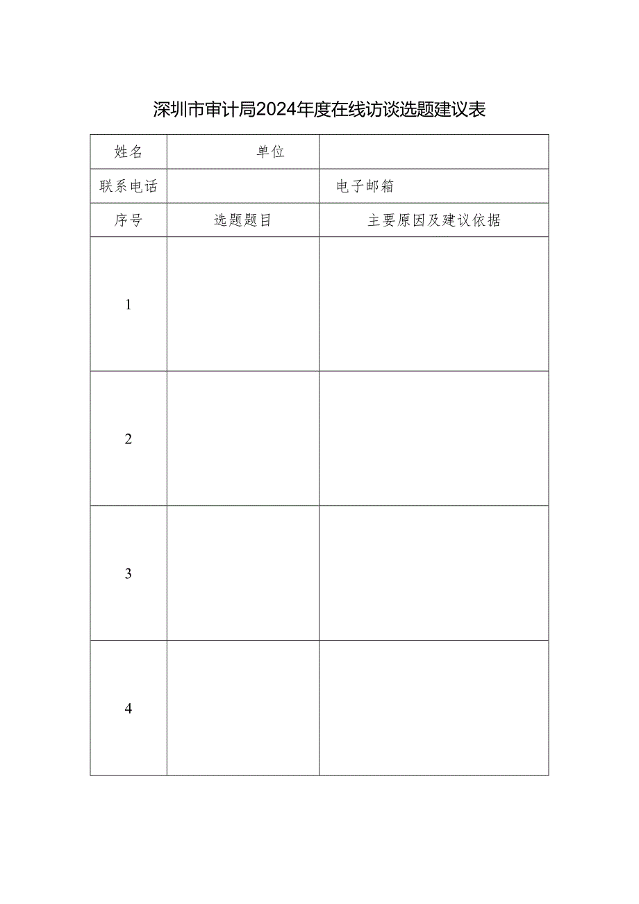 深圳市审计局2024年度在线访谈选题建议表.docx_第1页