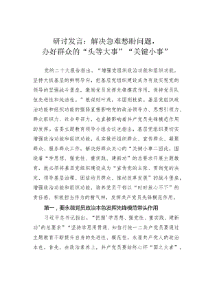 研讨发言：解决急难愁盼问题办好群众的“头等大事”“关键小事”.docx