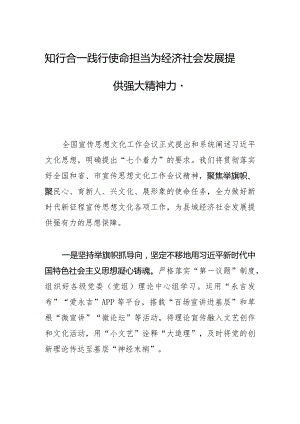 知行合一 践行使命担当为经济社会发展提供强大精神力量.docx