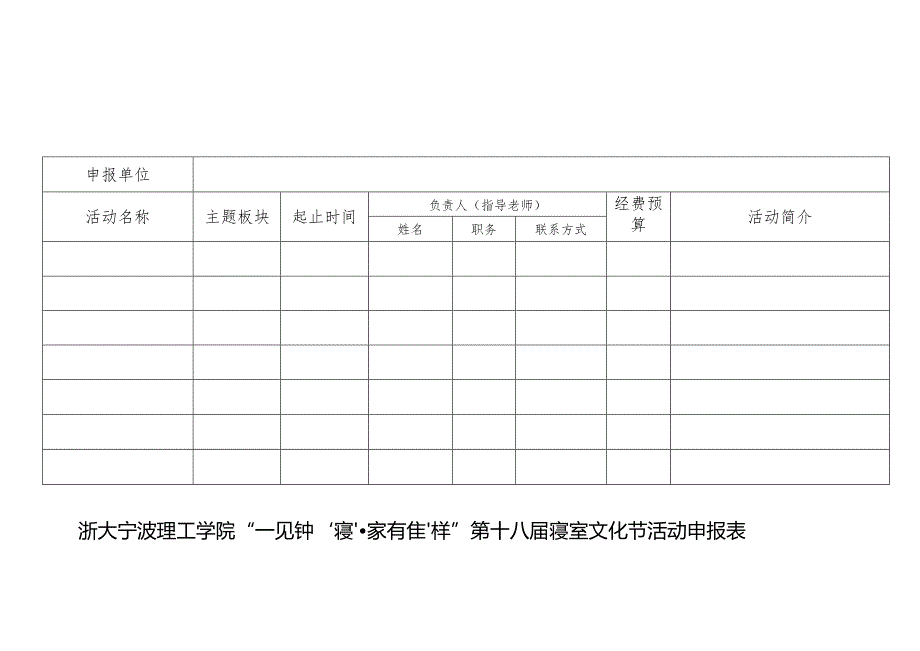 浙大宁波理工学院“一见钟‘寝’家有‘佳’样”第十八届寝室文化节活动申报表.docx_第1页