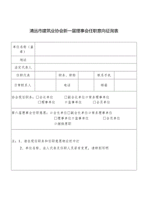 清远市建筑业协会新一届理事会任职意向征询表.docx