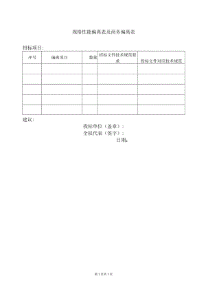 规格性能偏离表及商务偏离表（2023年）.docx