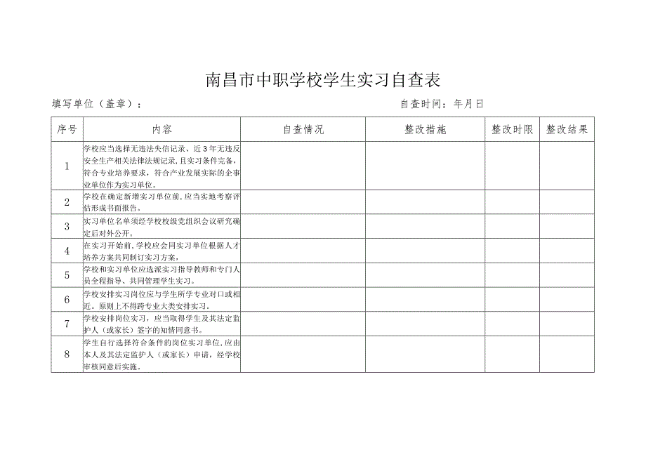 南昌市中职学校学生实习自查表.docx_第1页