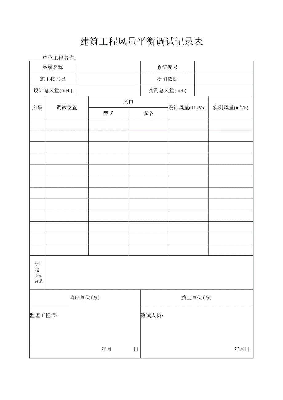 建筑工程风量平衡调试记录表.docx_第1页