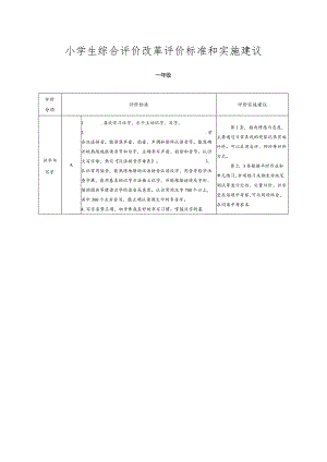 小学生综合评价改革评价标准和实施建议.docx