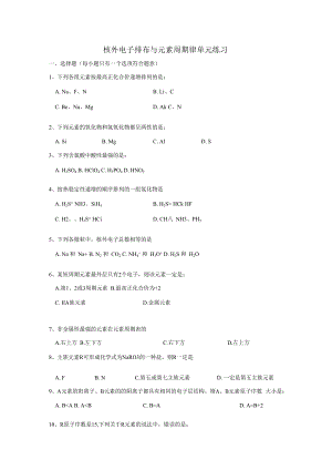 1.1核外电子排布与元素周期律单元练习 （苏教版必修2）.docx