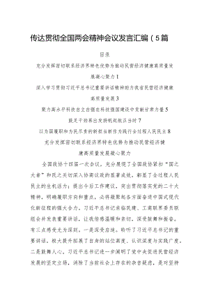 传达贯彻全国两会精神会议发言汇编（5篇）.docx