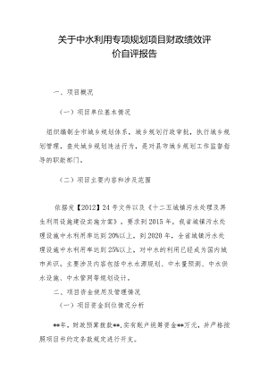 城市中水利用规划财政绩效评价报告.docx