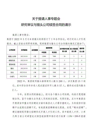 关于与猎头公司续签合同的请示.docx