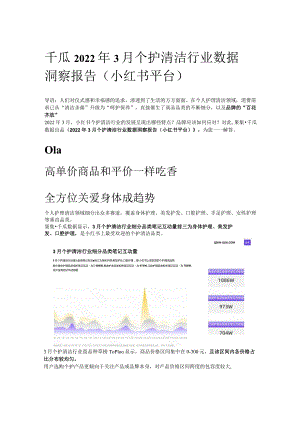 千瓜2022年3月个护清洁行业数据洞察报告（小红书平台）.docx