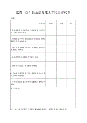 党委（组）抓基层党建工作民主评议表.docx