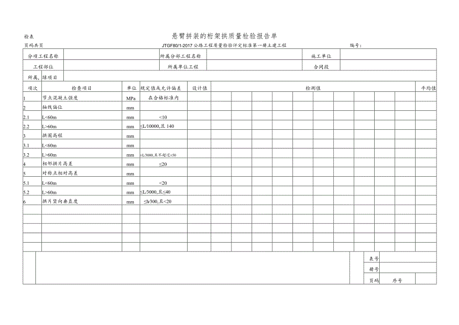 悬臂拼装的桁架拱质量检验报告单.docx_第1页