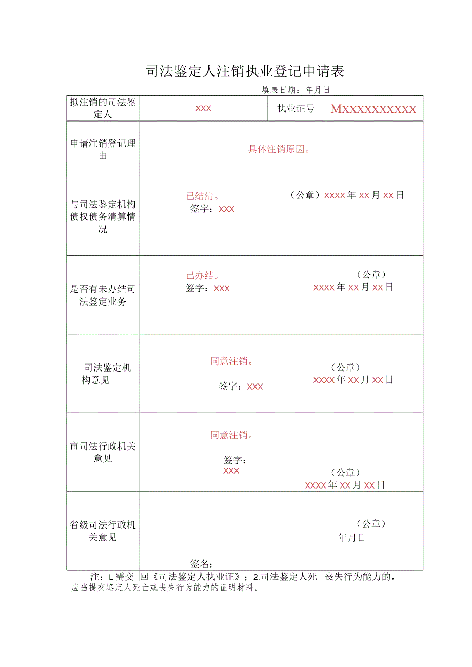 山西省司法鉴定人注销执业登记申请表（模板）.docx_第1页