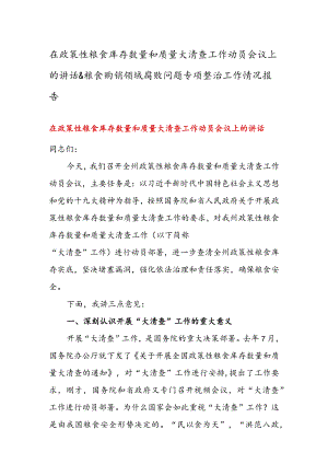 在政策性粮食库存数量和质量大清查工作动员会议上的讲话 & 粮食购销领域腐败问题专项整治工作情况报告.docx