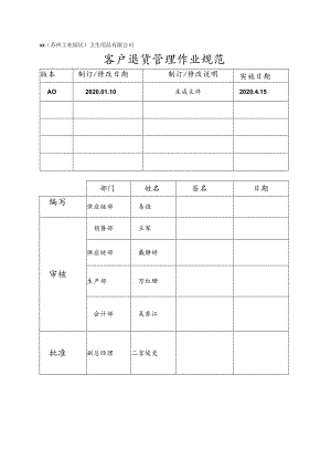 客户退货管理作业规范退货相关人员职责与作业流程说明.docx