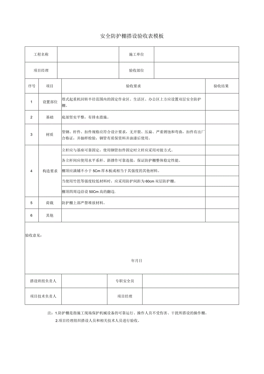 安全防护棚搭设验收表模板.docx_第1页