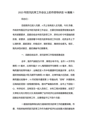 2023年防汛抗旱工作会议上的市领导讲话16篇.docx