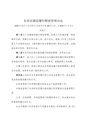 《东营市烟花爆竹燃放管理办法》（东营市人民政府令第208号公布自2024年1月2日起施行）.docx