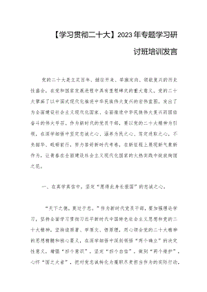 【学习贯彻二十大】2023年专题学习研讨班培训发言.docx