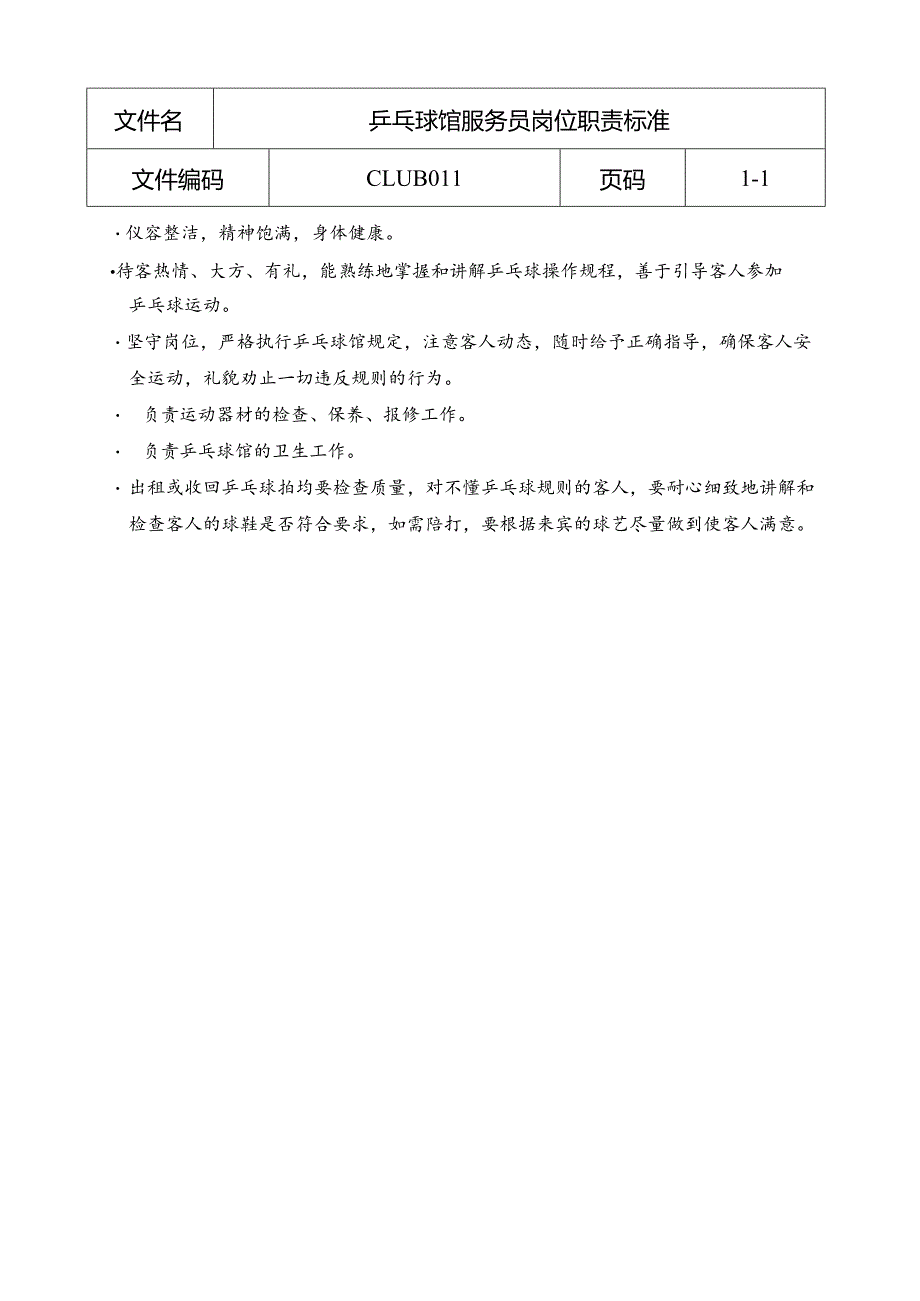 乒乓球馆服务员岗位职责标准.docx_第1页